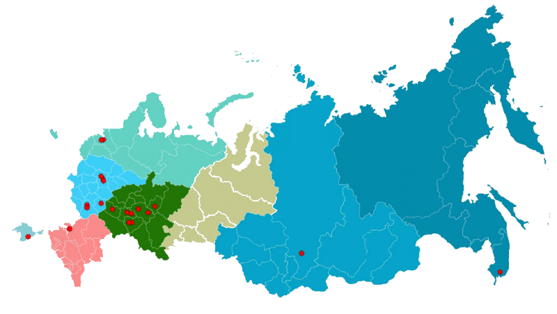 География поставок измельчителей ПОТОК по России
